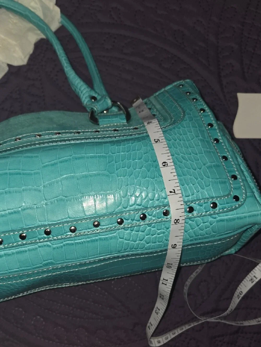 Nine West Teal Croc-Embossed Shoulder Bag with Stud Accents